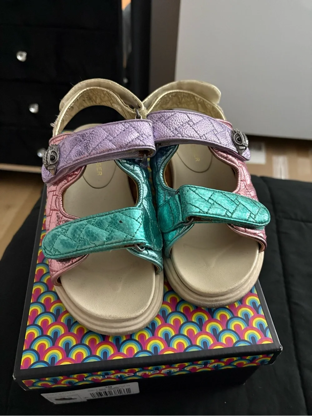 Kurt Geiger Metallic Pink Purple and Teal Girls Sandals - Picture 3 of 10